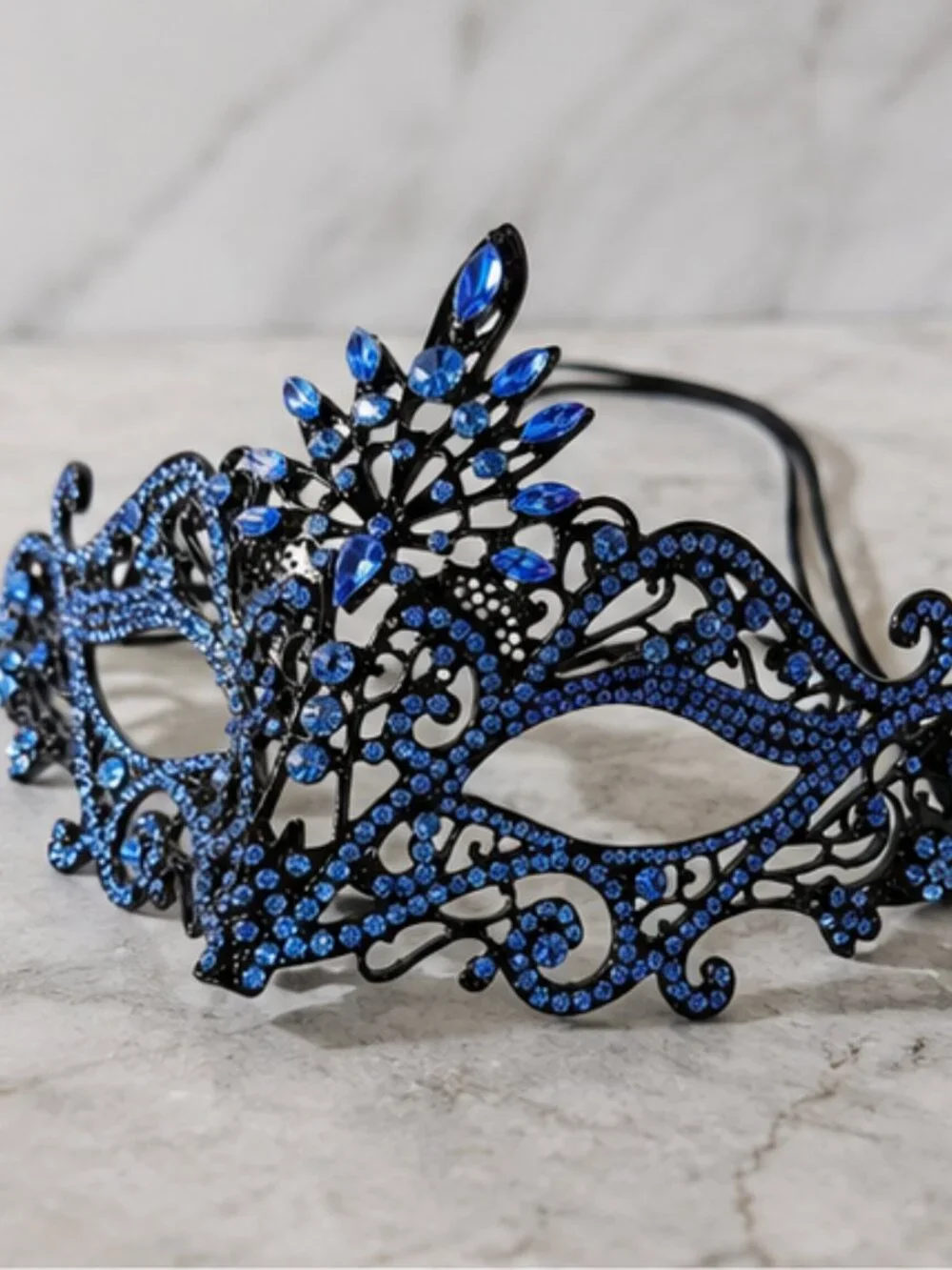 Blue Crystal Masquerade Mask, Black Venetian Mask, Formal Ball Masquerade Mask